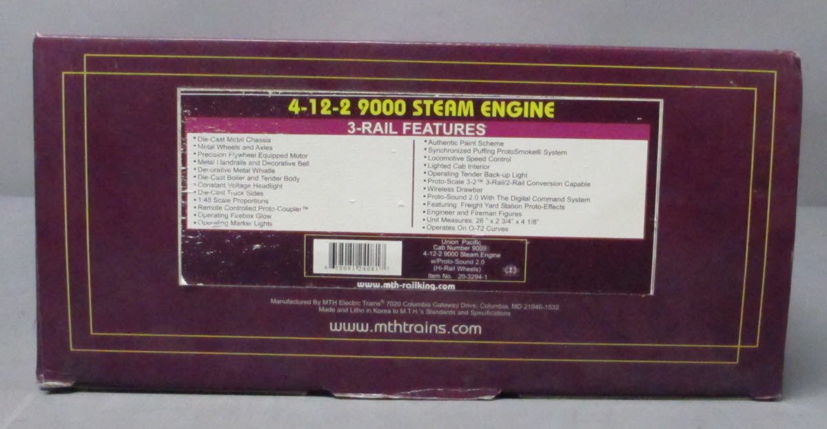 MTH 20-3294-1 UP 4-12-2 9000 Steam Engine & Tender #9010 w PS2 (Hi-Rail Wheels) LN/Box