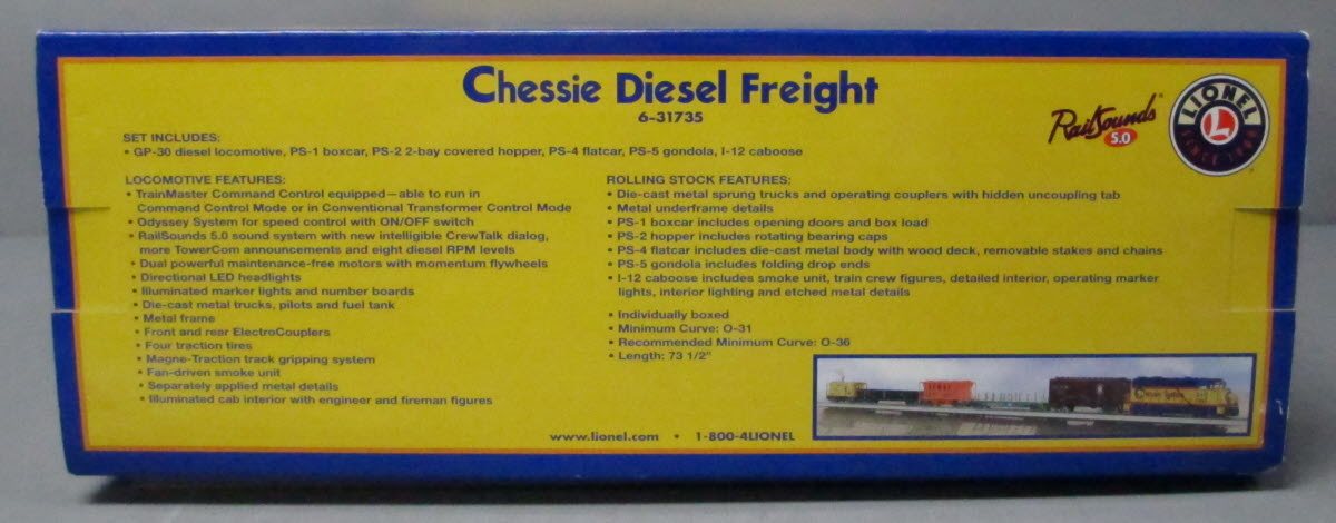 Lionel 6-31735 Chessie System Diesel Freight Train Set with RailSounds LN/Box