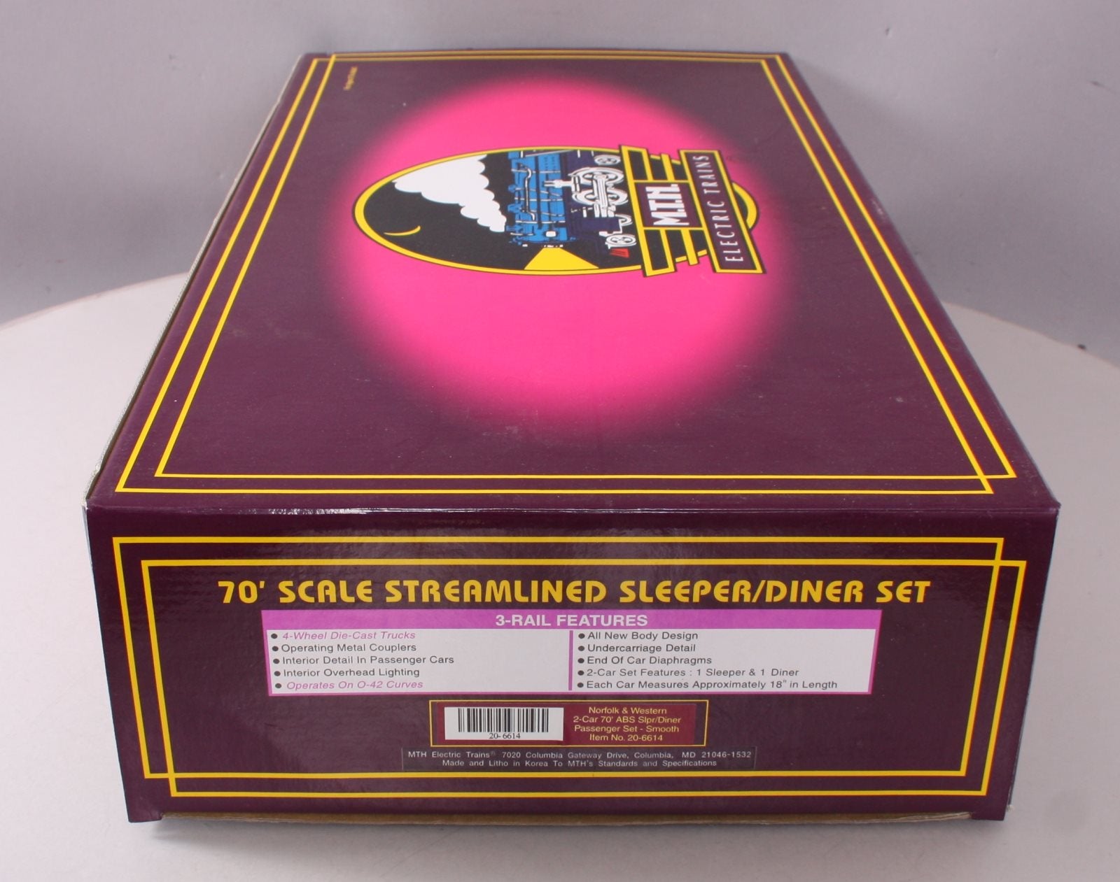 MTH 20-6614 O Gauge Norfolk & Western 2-Car 70' ABS Sleeper/Diner Passenger Set LN/Box