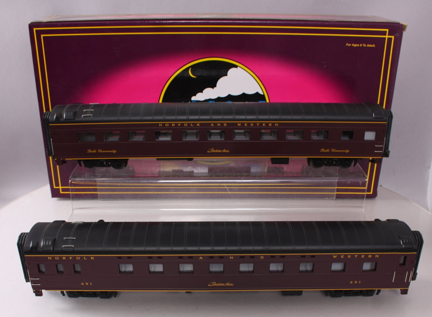 MTH 20-6614 O Gauge Norfolk & Western 2-Car 70' ABS Sleeper/Diner Passenger Set LN/Box