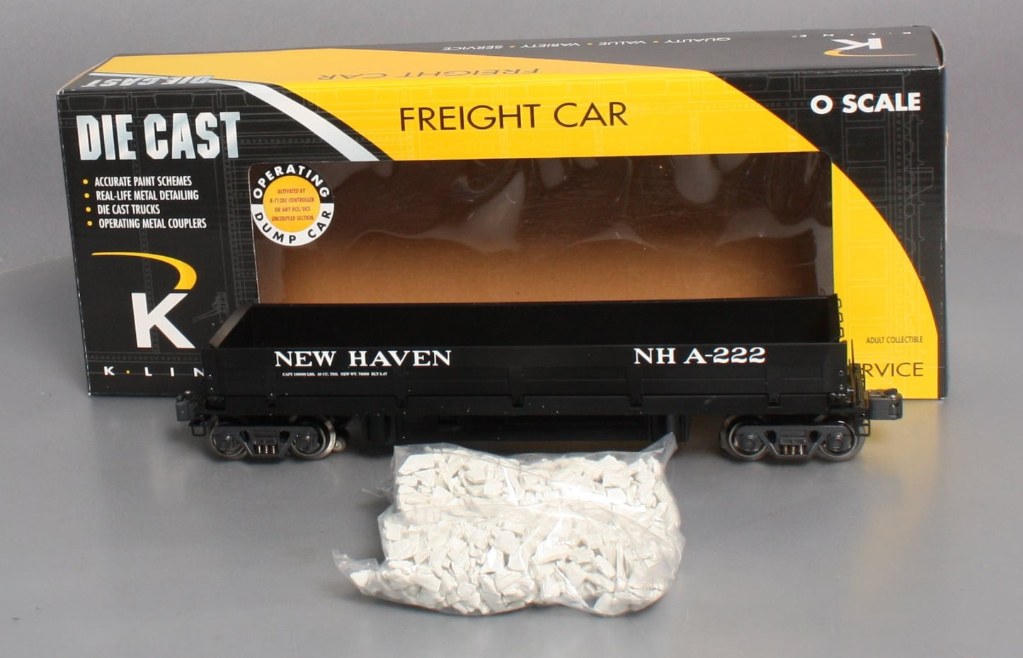 K-Line K712-1791 O New Haven Operating Dump Car with Ballast Load NIB