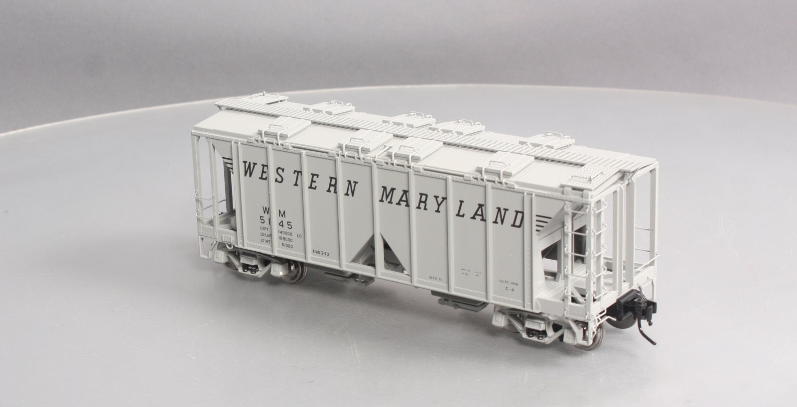 Atlas 9371-4 O Scale Western Maryland 70T Covered Hopper #5145 [2-Rail] EX/Box