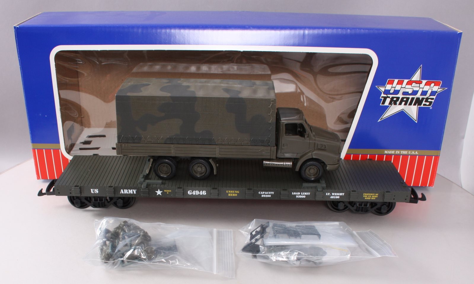 USA Trains R1781 G Scale US Army Flatcar with Truck #G5058