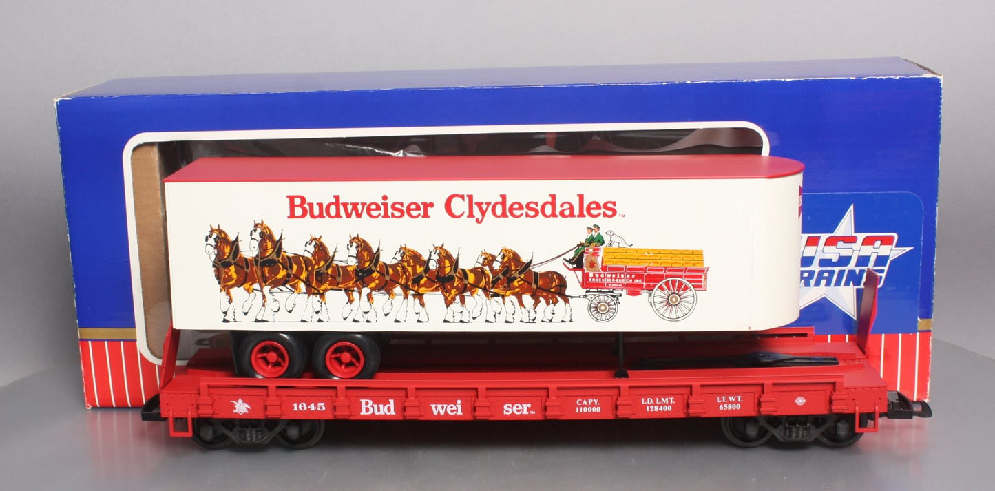 USA Trains R1763 G Budweiser Clydesdale Piggyback LN/Box
