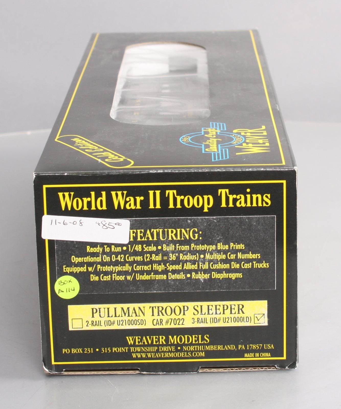 Weaver U21000LD O Gauge WW2 Pullman Troop Sleeper #8077 - 3 Rail NIB