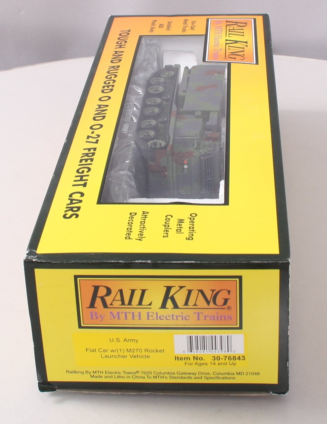 MTH 30-76843 O Gauge U.S. Army Flat Car with M270 Rocket Launcher