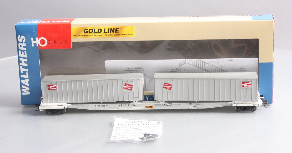 Walthers 932-3926 HO Milwaukee Road Flexi-Van Flat Car w/Trailer #7028