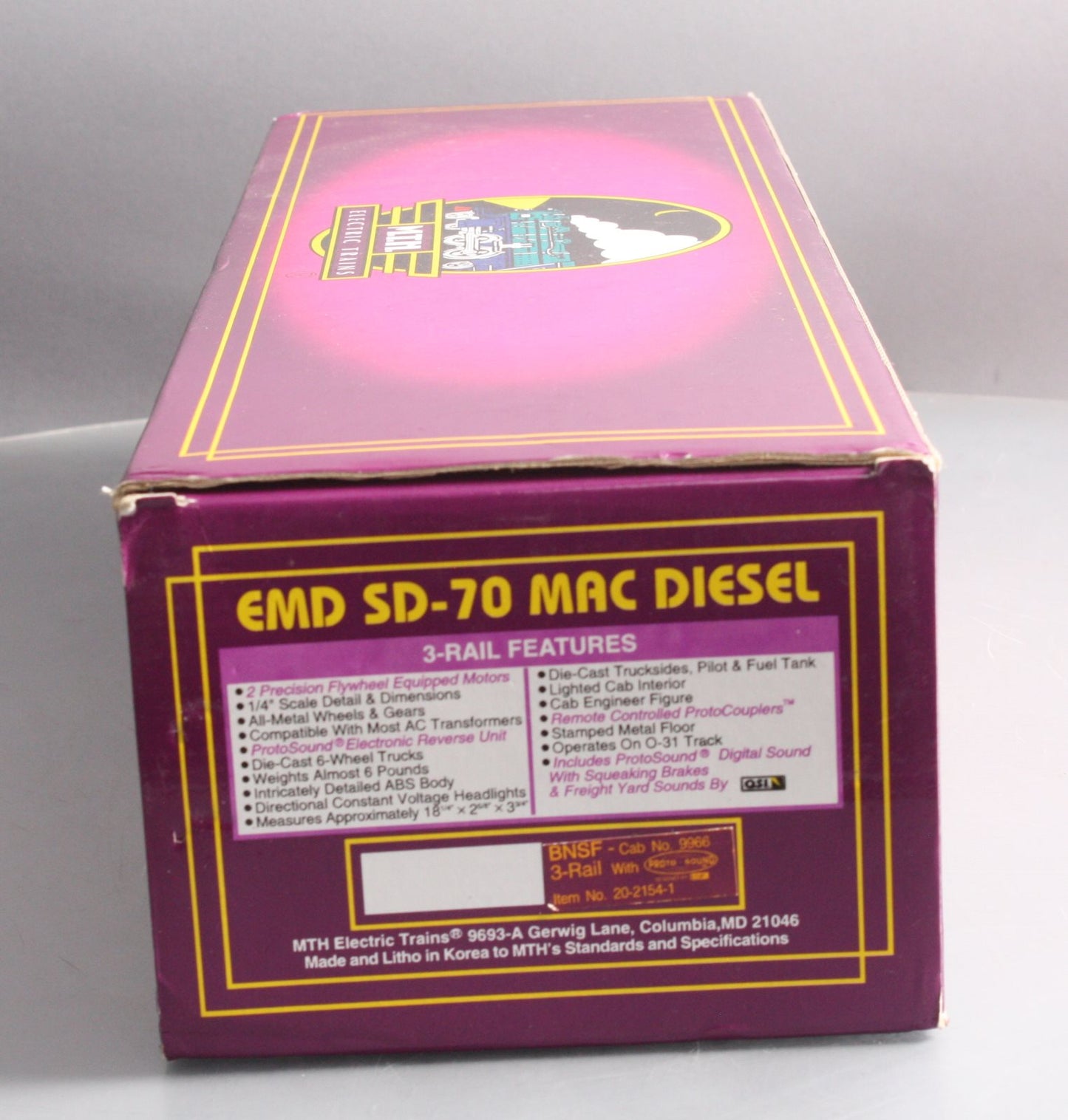 MTH 20-2154-1 BNSF SD-70 MAC Diesel Engine #9966 w/ PS 1.0 #9966 LN/Box