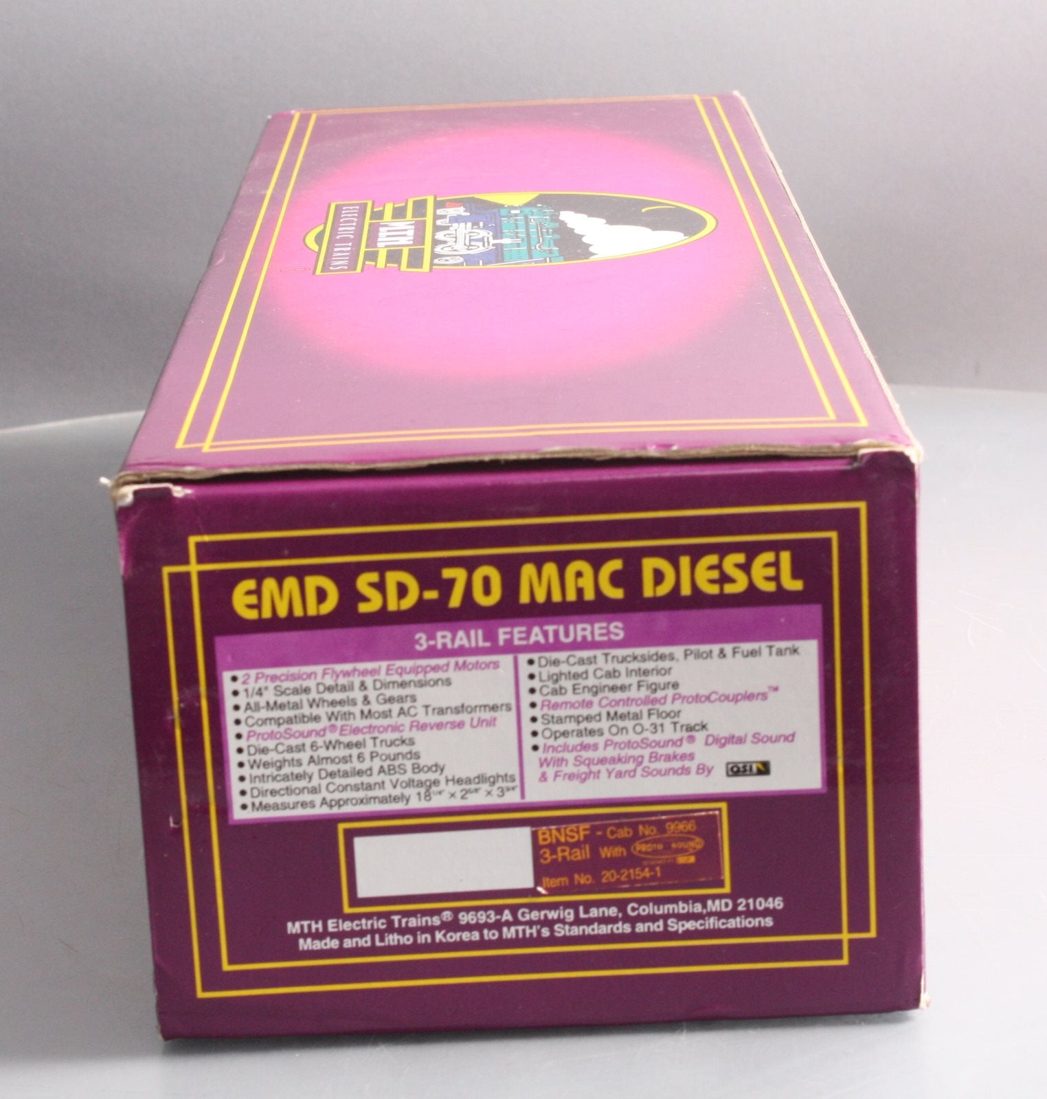 MTH 20-2154-1 BNSF SD-70 MAC Diesel Engine #9966 w/ PS 1.0 #9966 LN/Box
