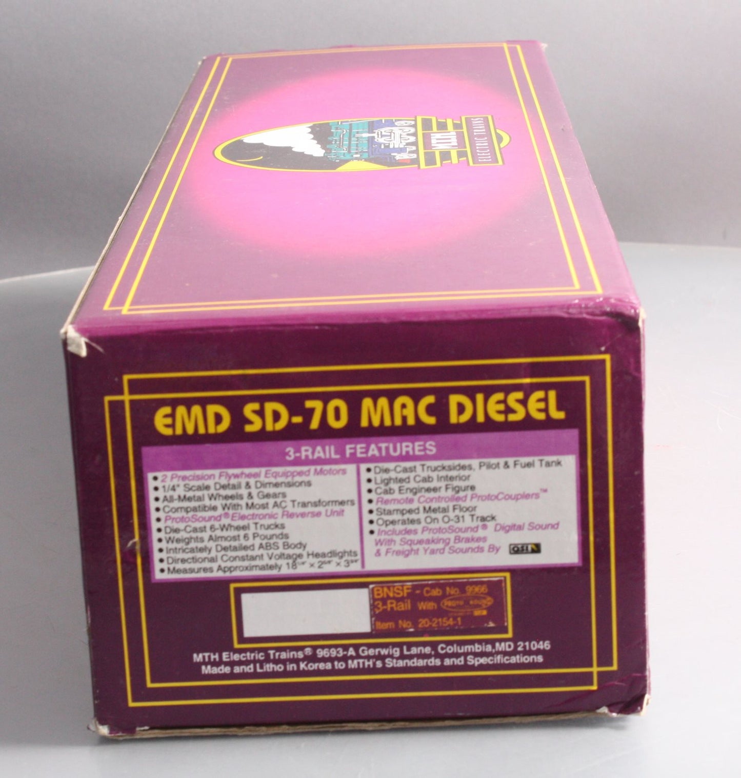 MTH 20-2154-1 BNSF SD-70 MAC Diesel Engine #9966 w/ PS 1.0 #9966 LN/Box