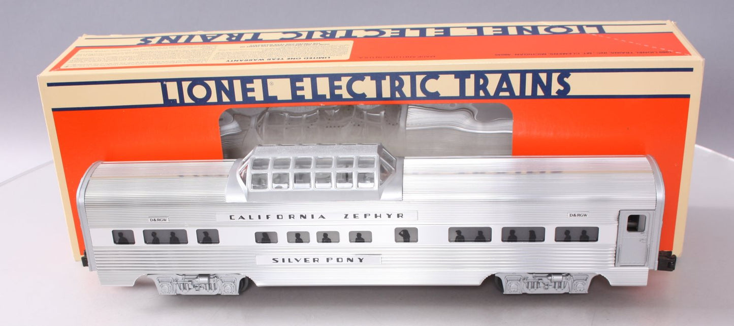 Lionel 6-19126 O Gauge California Zephyr "Silver Pony" Aluminum Vista Dome Car NIB