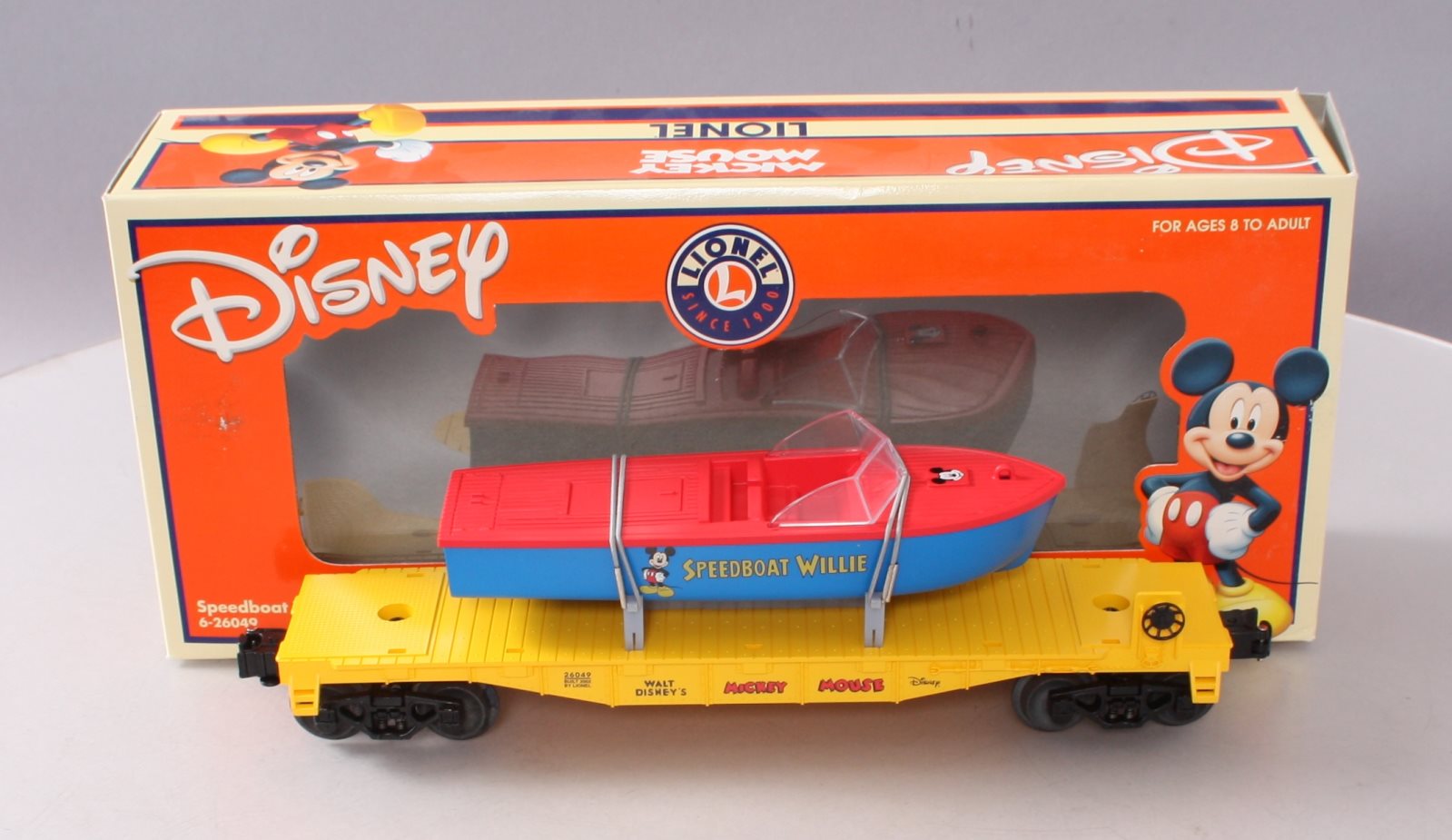 Lionel 6-26049 Disney Flat w/Speedboat Willy Boat LN/Box