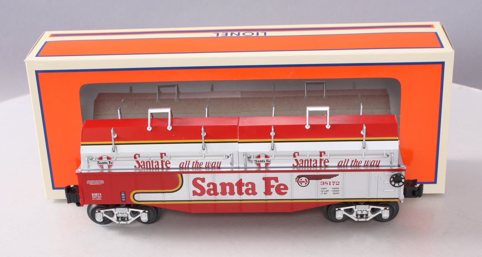Lionel 6-83874 O Gauge Santa Fe Gondola w/ Coil Cover #38172 EX/Box