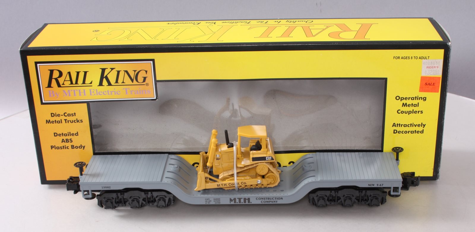 MTH 30-7618 O Gauge MTH Depressed Center Flatcar #19982 with Ertl Bulldozer NIB