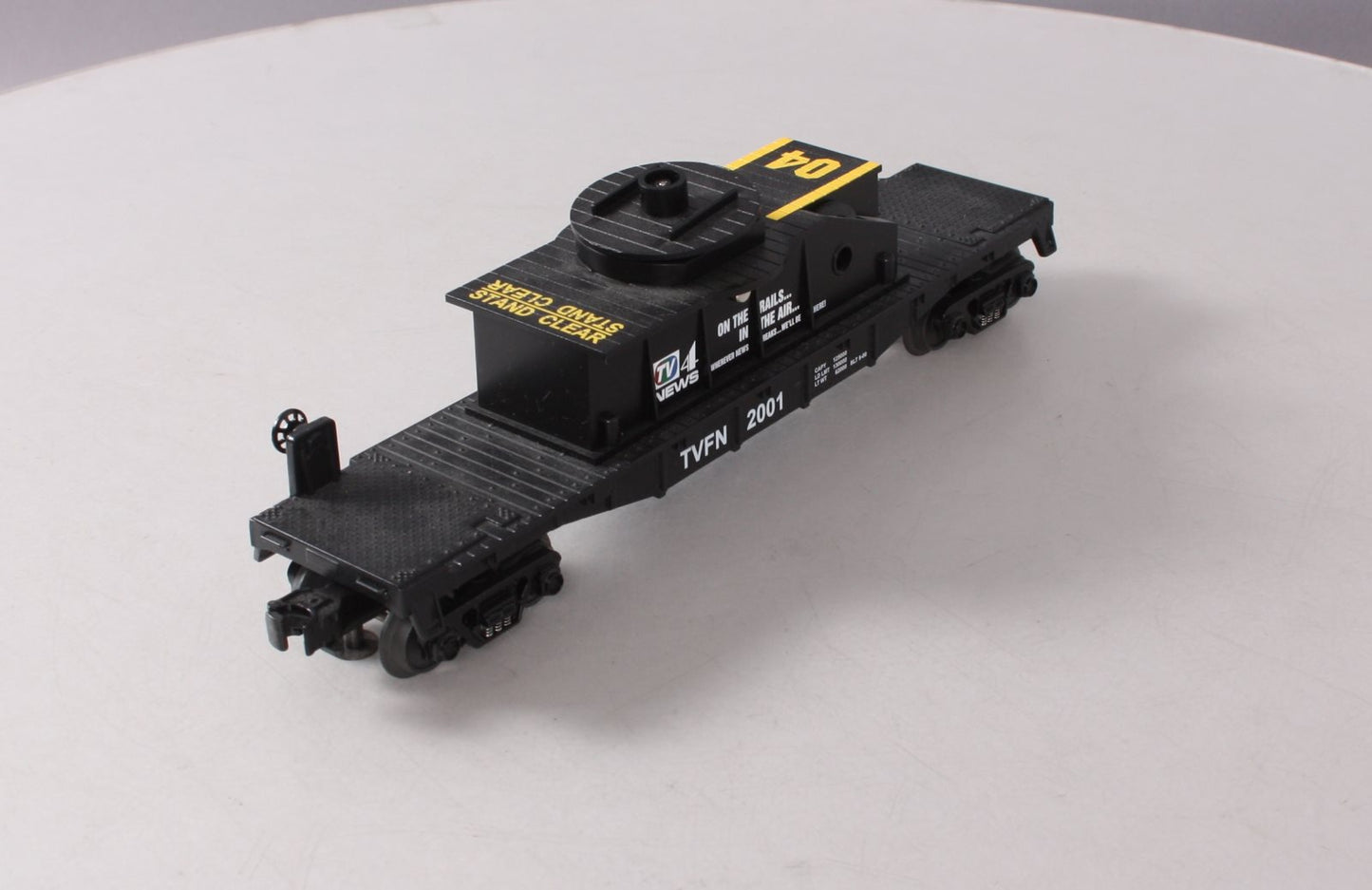 MTH 30-7695 O TVFN TV Channel 4 Flatcar w/ Operating Helicopter NIB