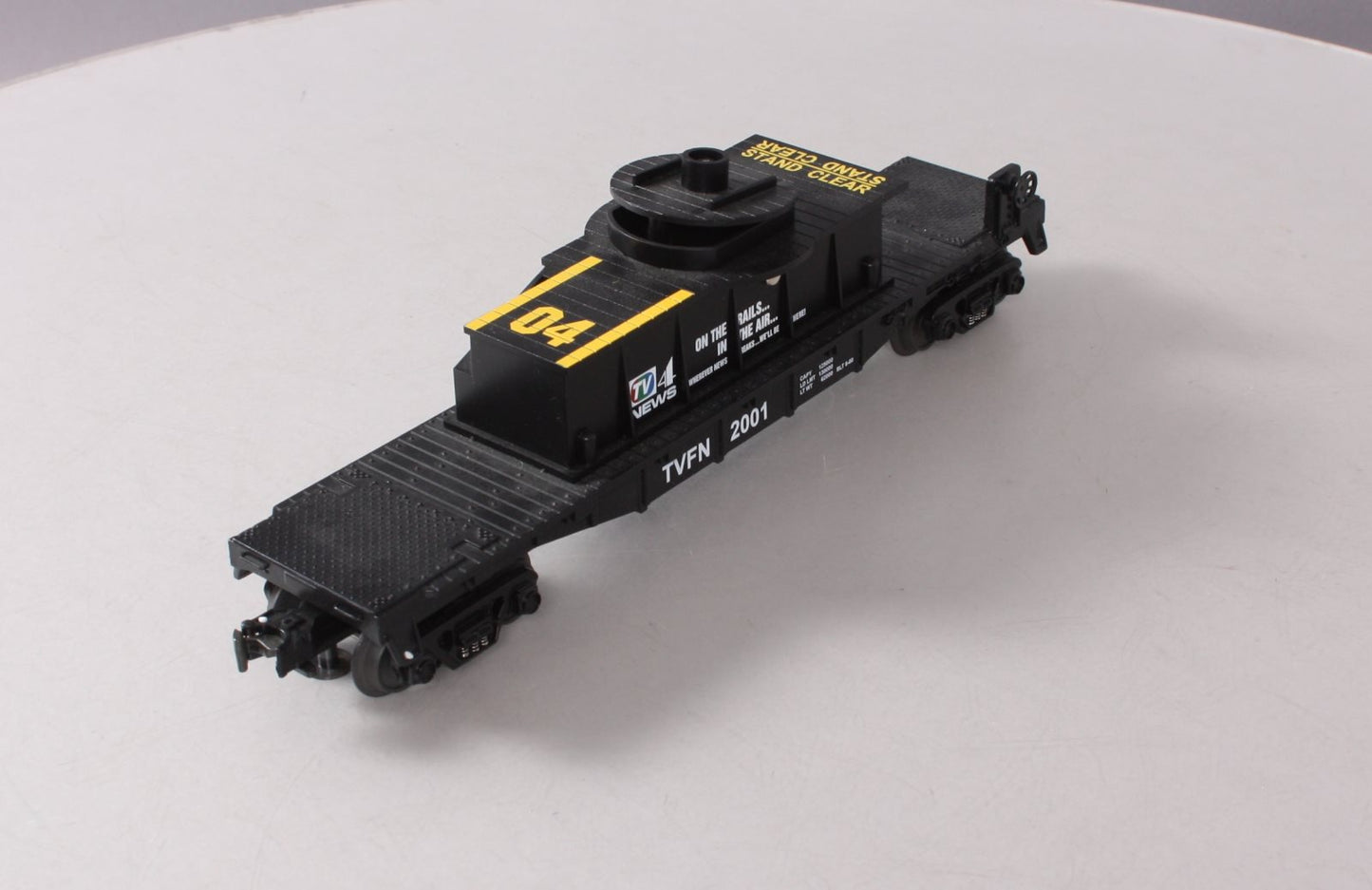MTH 30-7695 O TVFN TV Channel 4 Flatcar w/ Operating Helicopter NIB