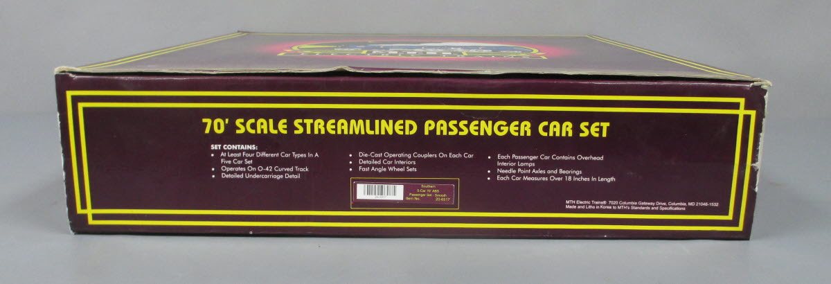 MTH 20-6517 O Southern 70' Streamlined Passenger Car Set EX/Box