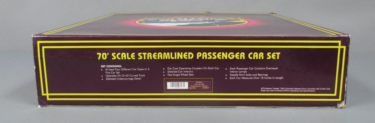 MTH 20-6517 O Southern 70' Streamlined Passenger Car Set EX/Box