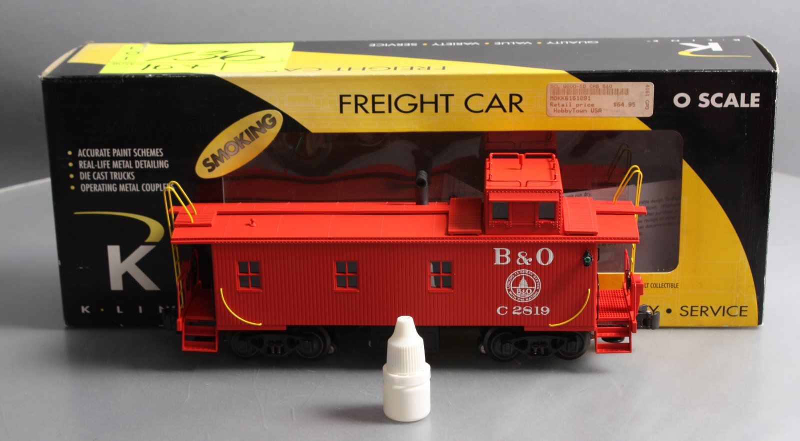 K-Line K616-1091 O Gauge B&O Off-Center Cupola Wood-Sided Smoking Caboose LN/Box