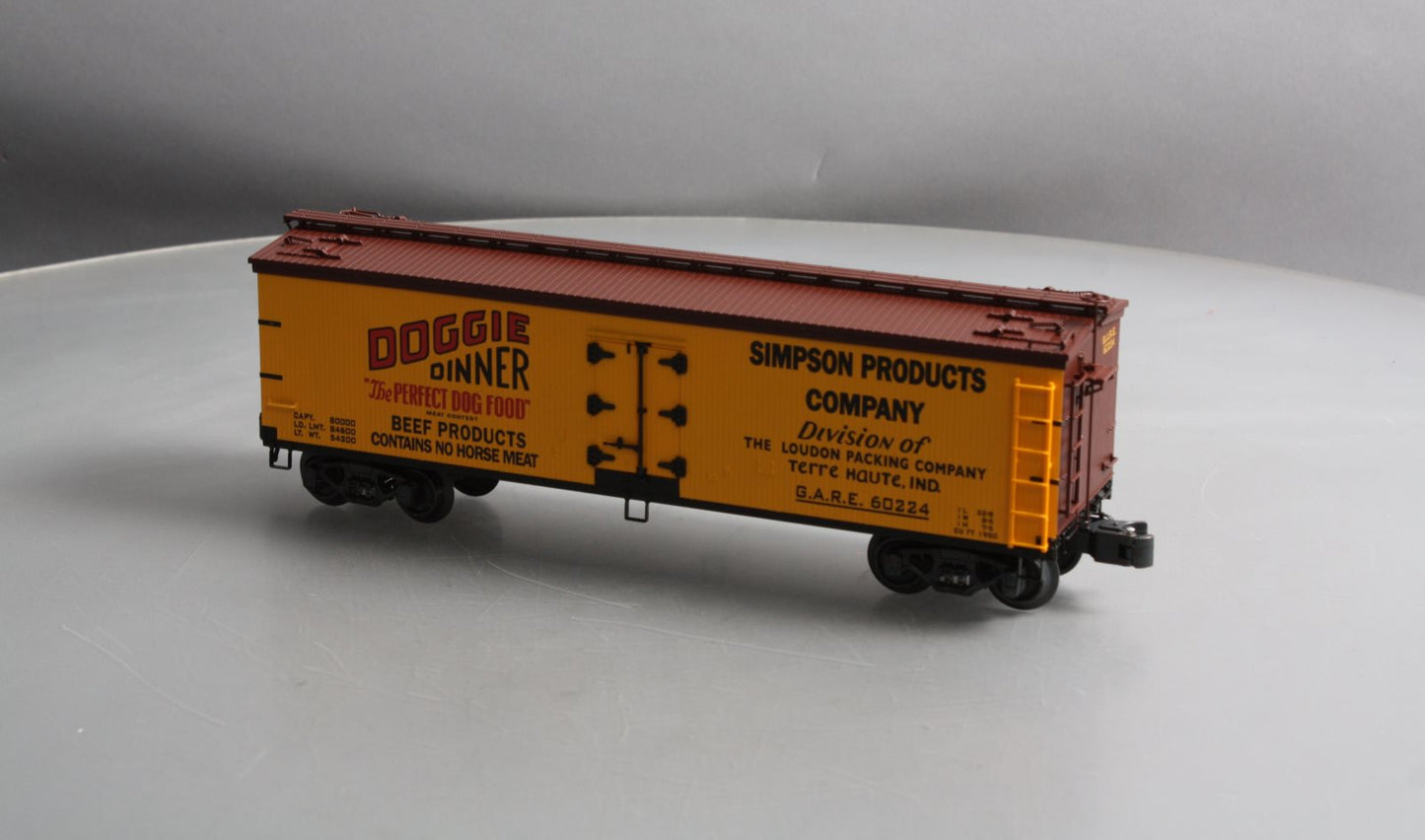 K-Line K742-8023 O Gauge Doggie Dinner Wood Sided Reefer Car #60224 LN/Box