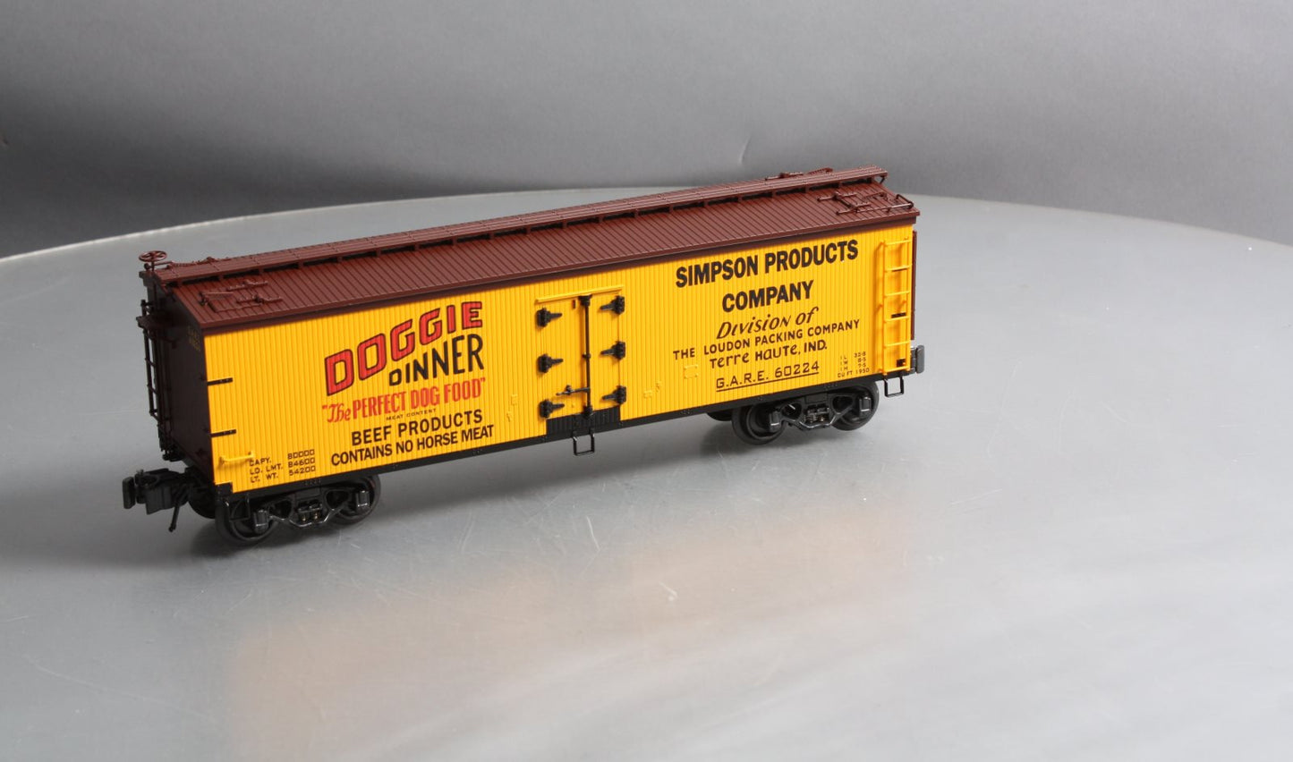 K-Line K742-8023 O Gauge Doggie Dinner Wood Sided Reefer Car #60224 LN/Box