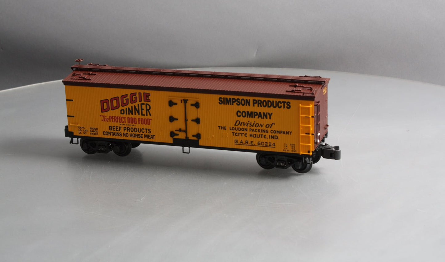 K-Line K742-8023 O Gauge Doggie Dinner Wood Sided Reefer Car #60224 LN/Box