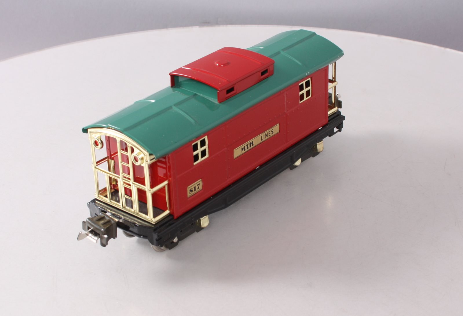 MTH 10-1042 O Gauge 817 Red & Peacock Roof Caboose w/ Brass Trim LN/Box