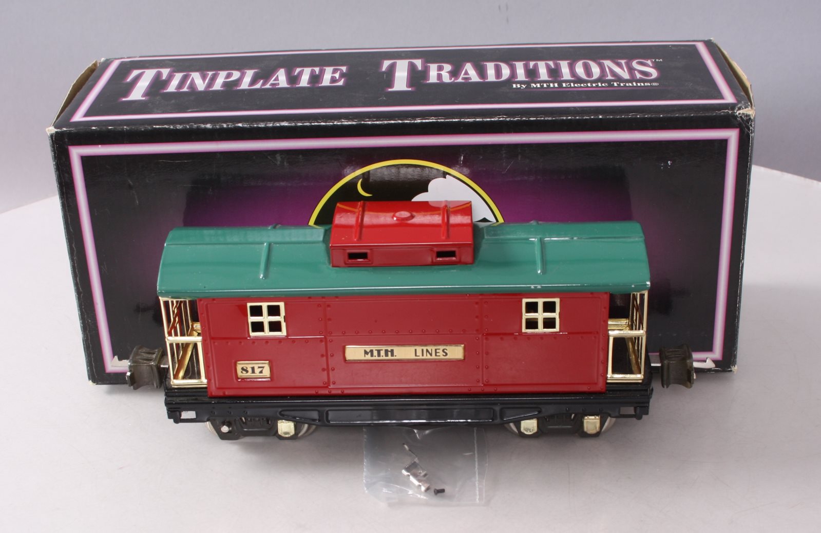 MTH 10-1042 O Gauge 817 Red & Peacock Roof Caboose w/ Brass Trim LN/Box