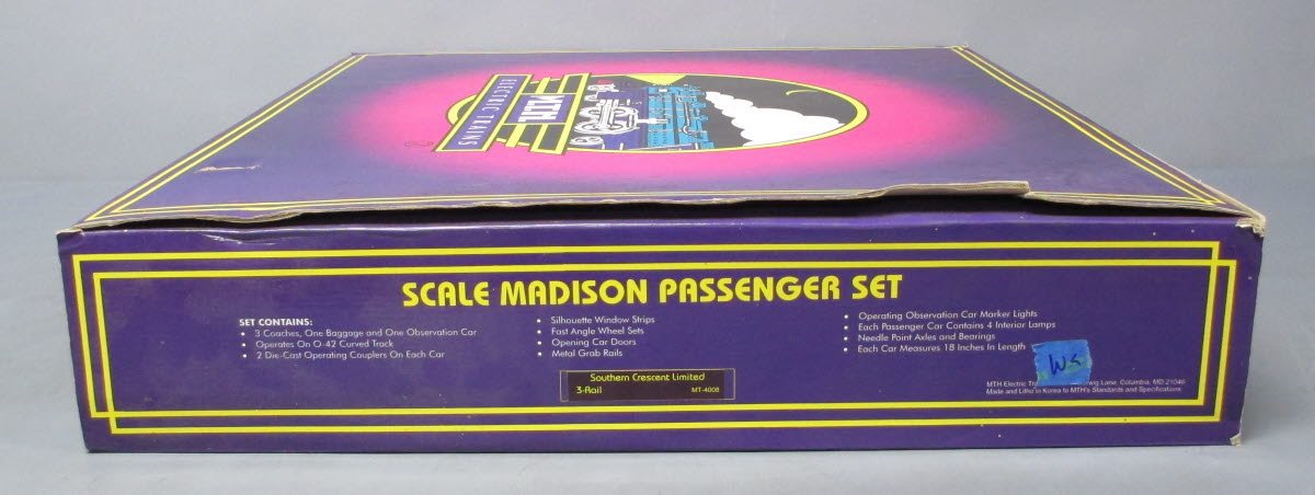 MTH 20-4008 O Gauge Southern Crescent Limited 70' Madison Passenger 5-Car Set EX/Box