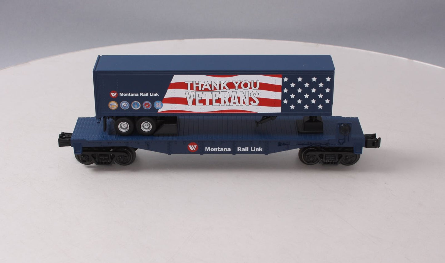 MTH 30-76849 O Montana Rail Link Veterans Flat Car w/40' Trailer NIB