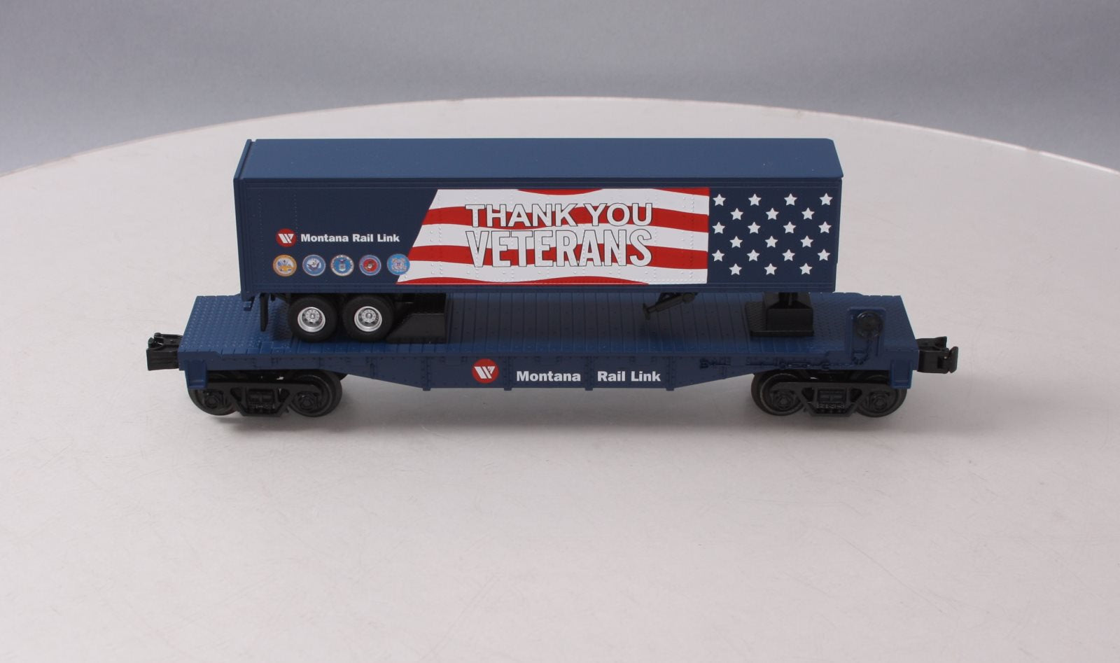 MTH 30-76849 O Montana Rail Link Veterans Flat Car w/40' Trailer NIB