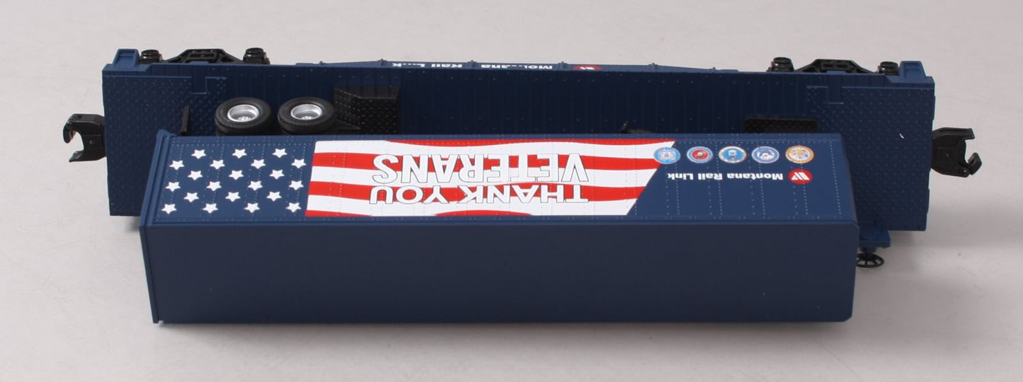 MTH 30-76849 O Montana Rail Link Veterans Flat Car w/40' Trailer NIB