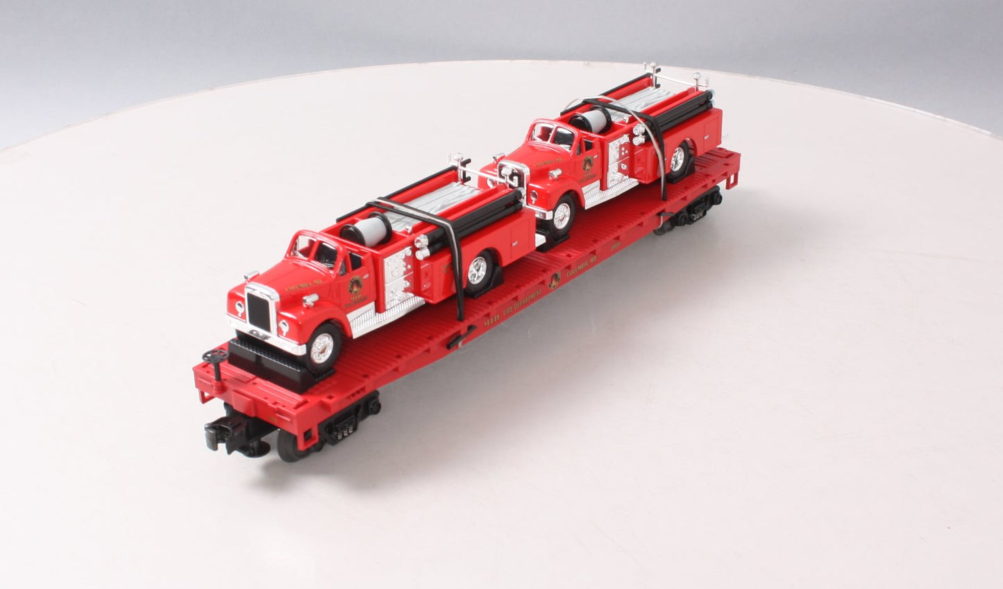 MTH 20-98114 O Gauge Fire Department Flatcar w/ 2 Red Fire Trucks #2000 LN/Box