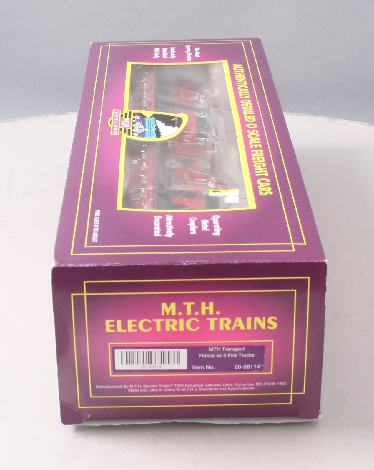 MTH 20-98114 O Gauge Fire Department Flatcar w/ 2 Red Fire Trucks #2000 LN/Box