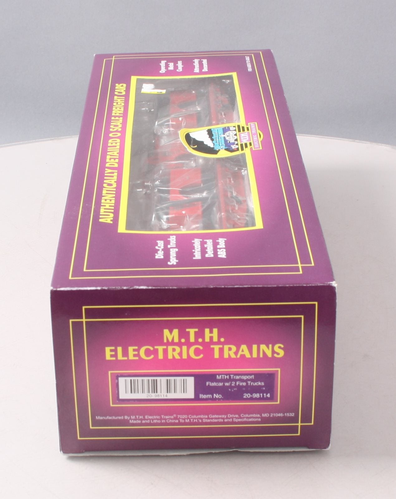 MTH 20-98114 O Gauge Fire Department Flatcar w/ 2 Red Fire Trucks #2000 LN/Box