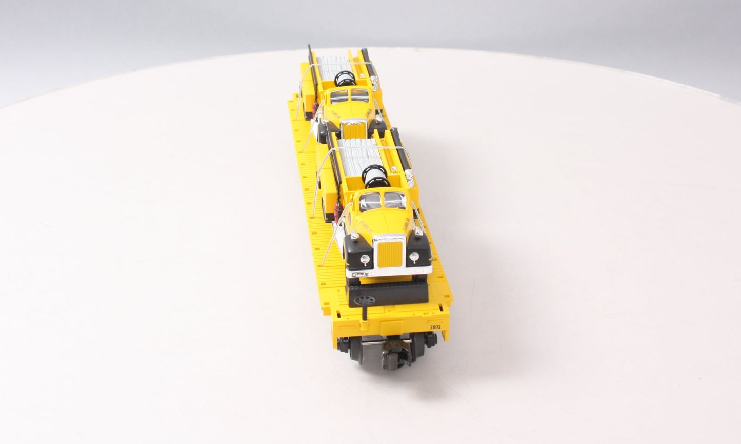 MTH 20-98159 O Gauge MTH Transportation Co Flatcar w/ Yellow Diecast Firetrucks LN/Box