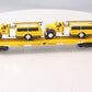 MTH 20-98159 O Gauge MTH Transportation Co Flatcar w/ Yellow Diecast Firetrucks LN/Box