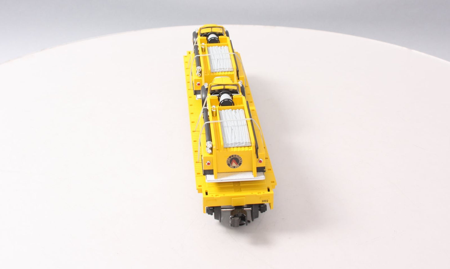 MTH 20-98159 O Gauge MTH Transportation Co Flatcar w/ Yellow Diecast Firetrucks LN/Box