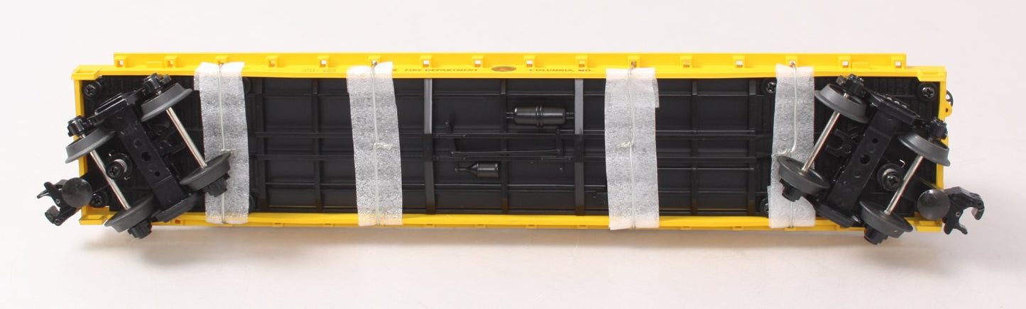 MTH 20-98159 O Gauge MTH Transportation Co Flatcar w/ Yellow Diecast Firetrucks LN/Box