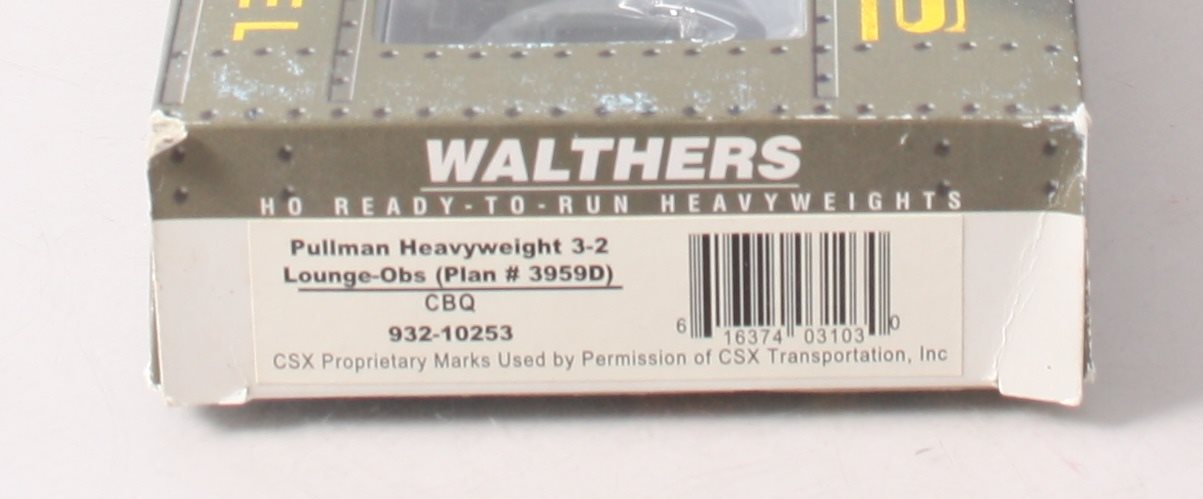 Walthers 932-10253 HO CBQ Pullman Heavyweight 3-2 Lounge-Observation Car LN/Box