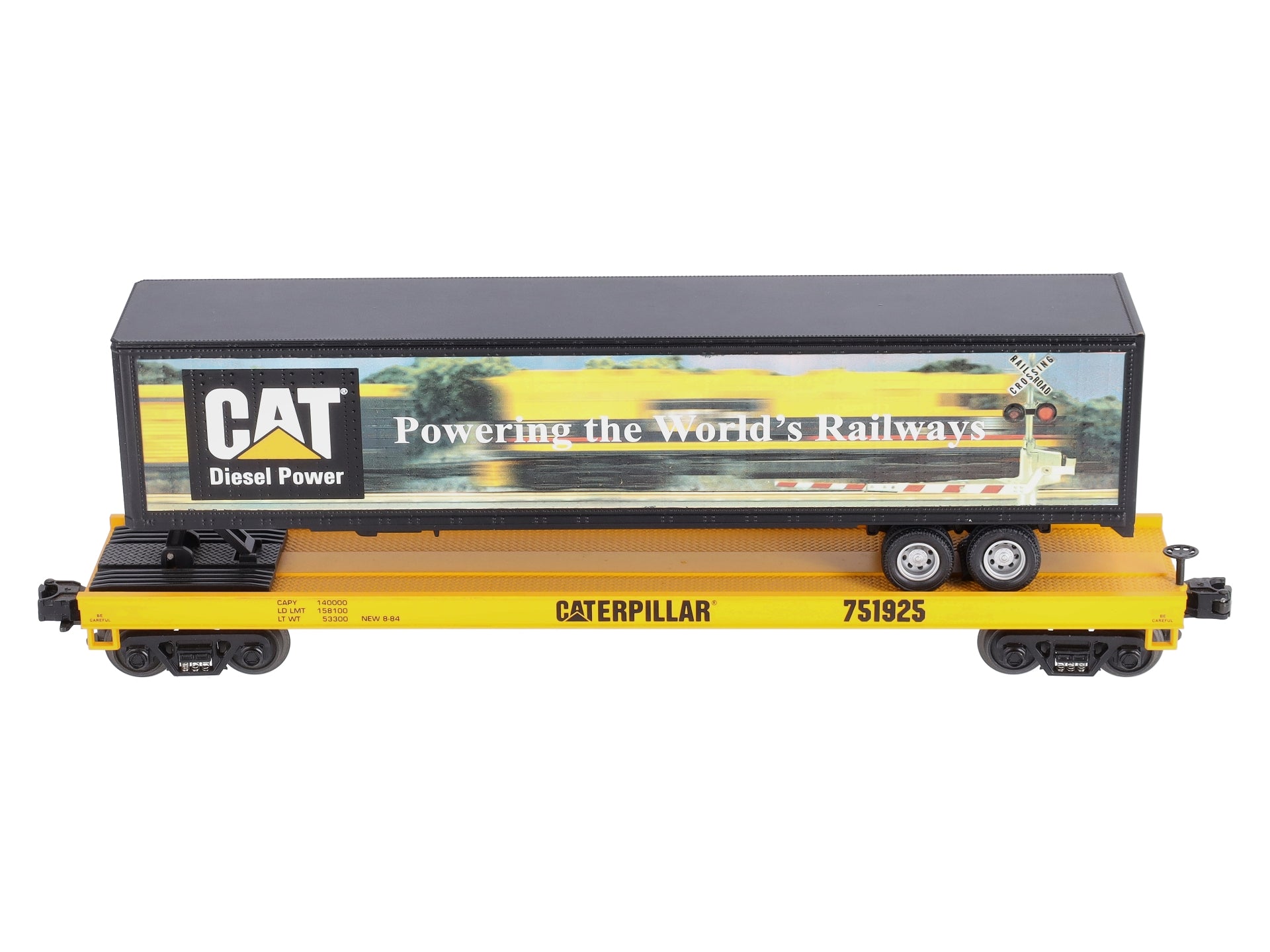 MTH 20-98135 O Gauge Caterpillar Flat Car with 48' Trailer #751925 LN/Box