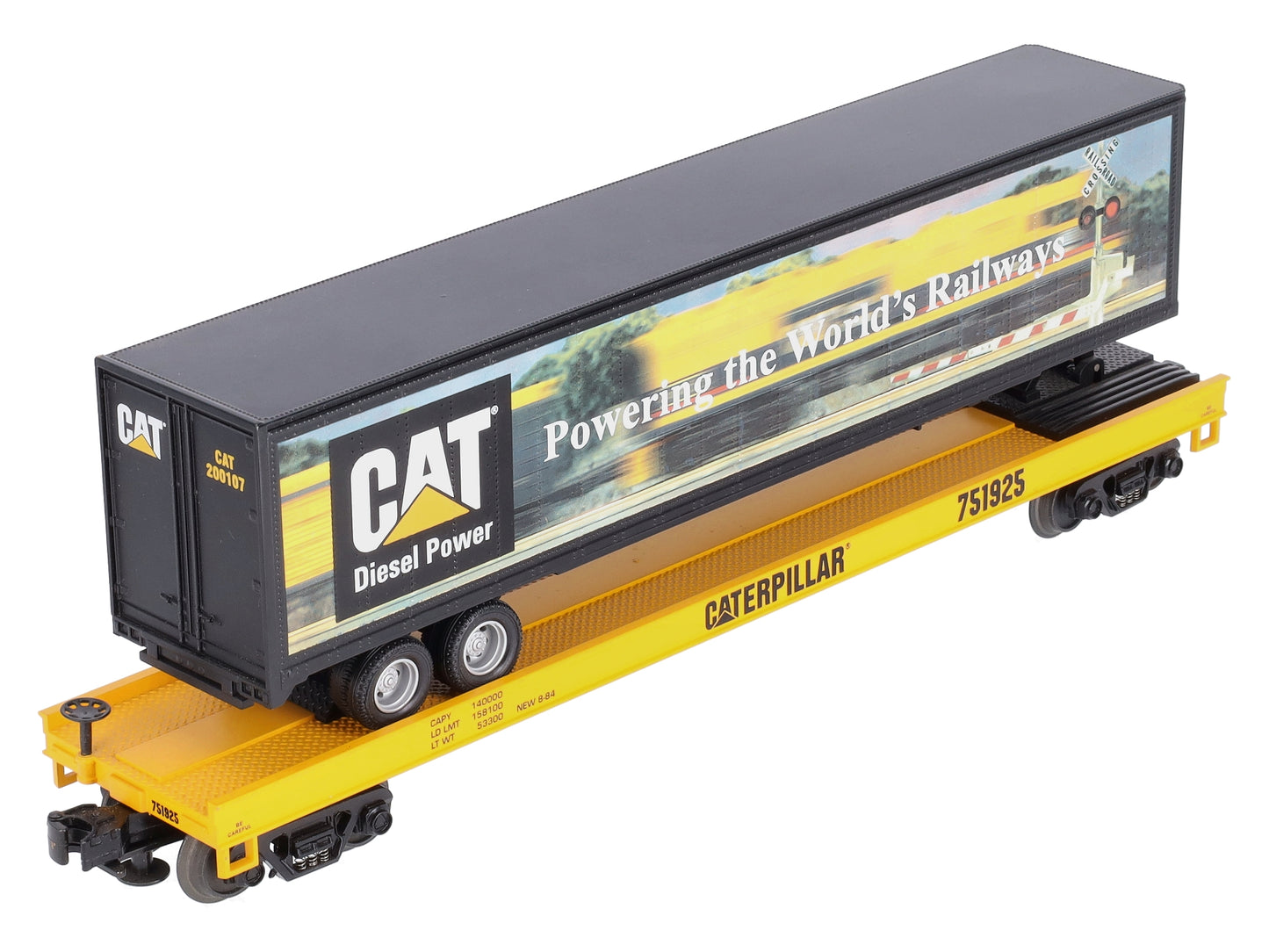 MTH 20-98135 O Gauge Caterpillar Flat Car with 48' Trailer #751925 LN/Box