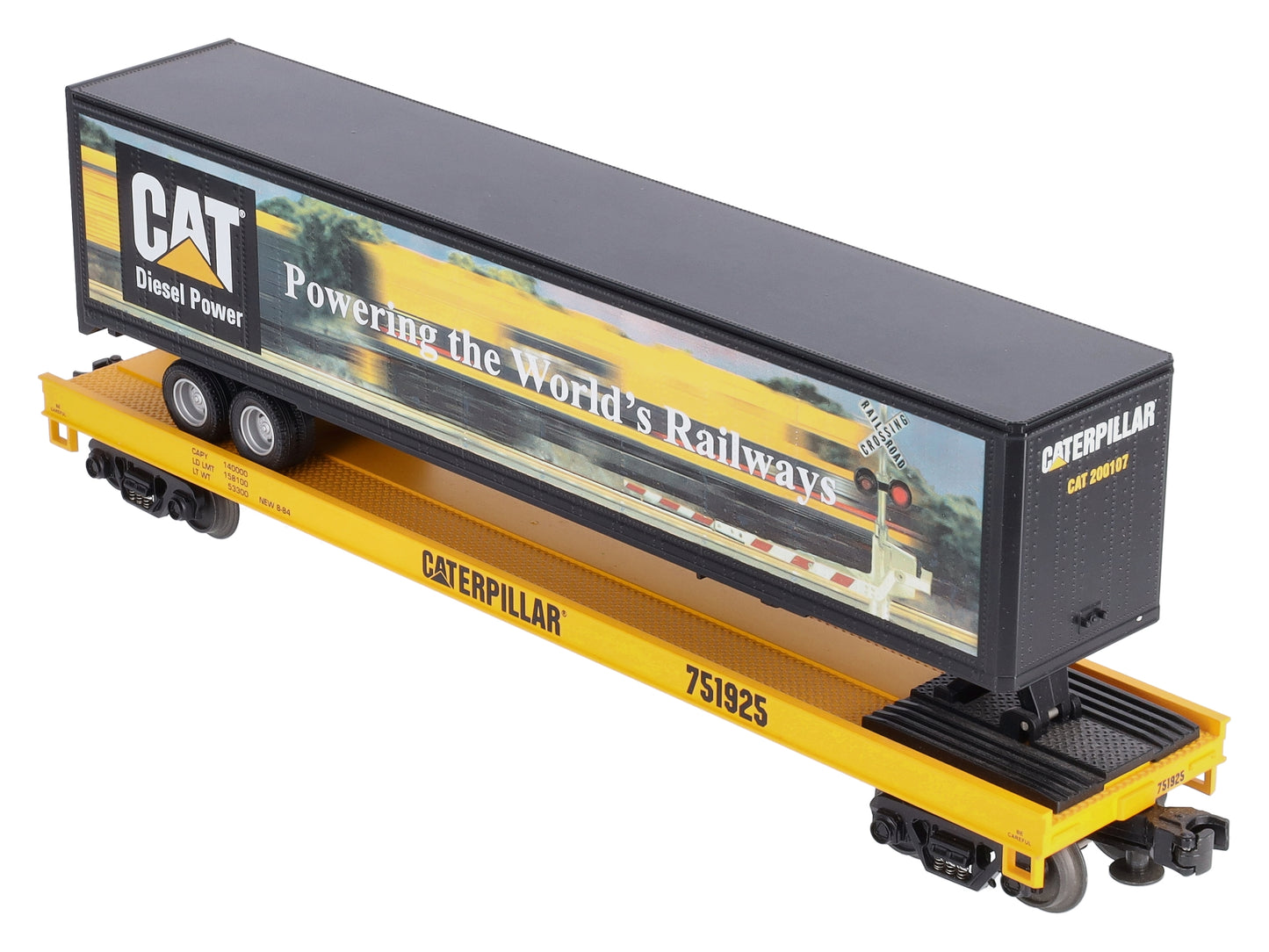 MTH 20-98135 O Gauge Caterpillar Flat Car with 48' Trailer #751925 LN/Box