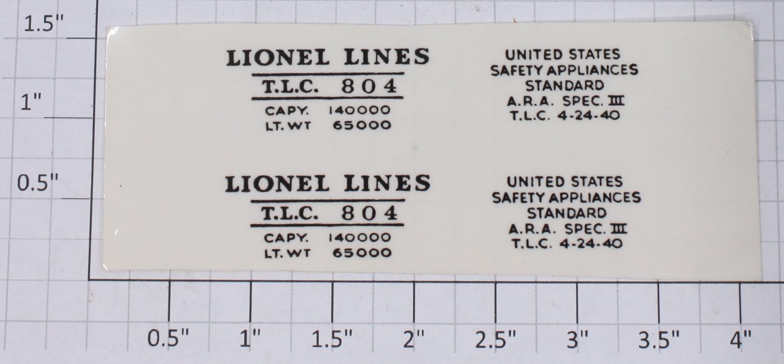 Lionel 804-10 Lionel Lines Tank Car Side Decal Set-Pair (Pair of 2)