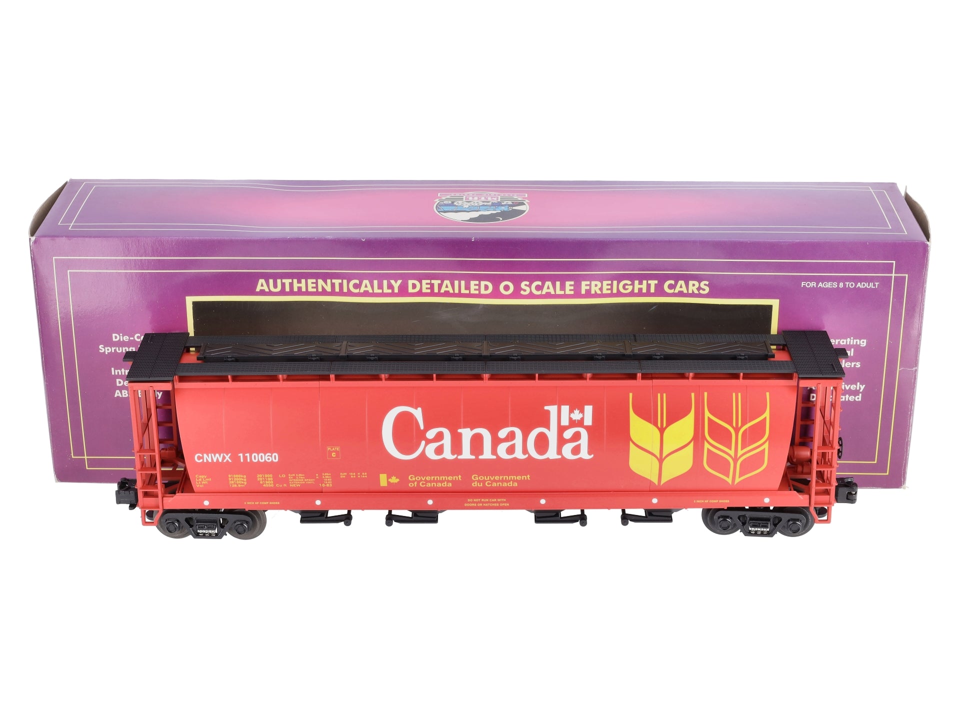 MTH 20-97400 O Gauge Canada 4-Bay Cylindrical Grain Hopper #110060 LN/Box