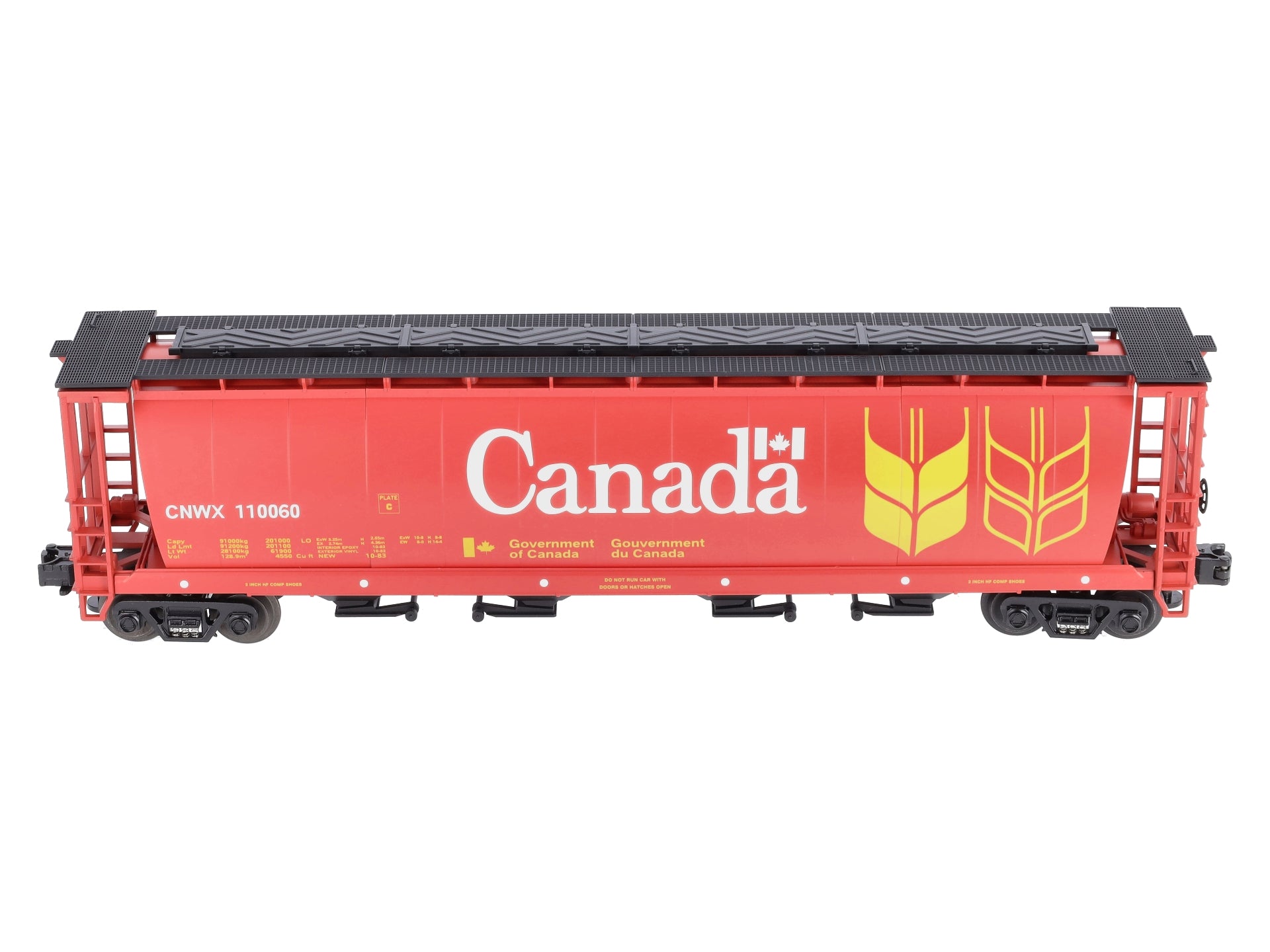 MTH 20-97400 O Gauge Canada 4-Bay Cylindrical Grain Hopper #110060 LN