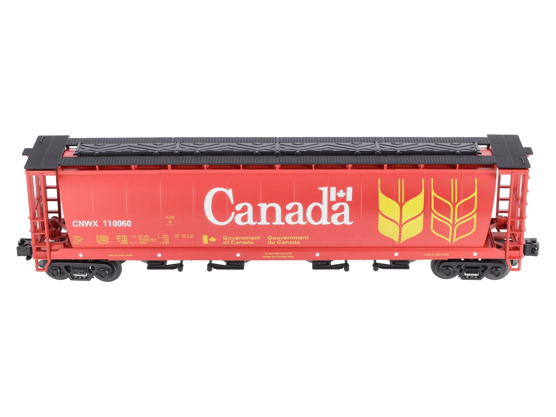 MTH 20-97400 O Gauge Canada 4-Bay Cylindrical Grain Hopper #110060 LN