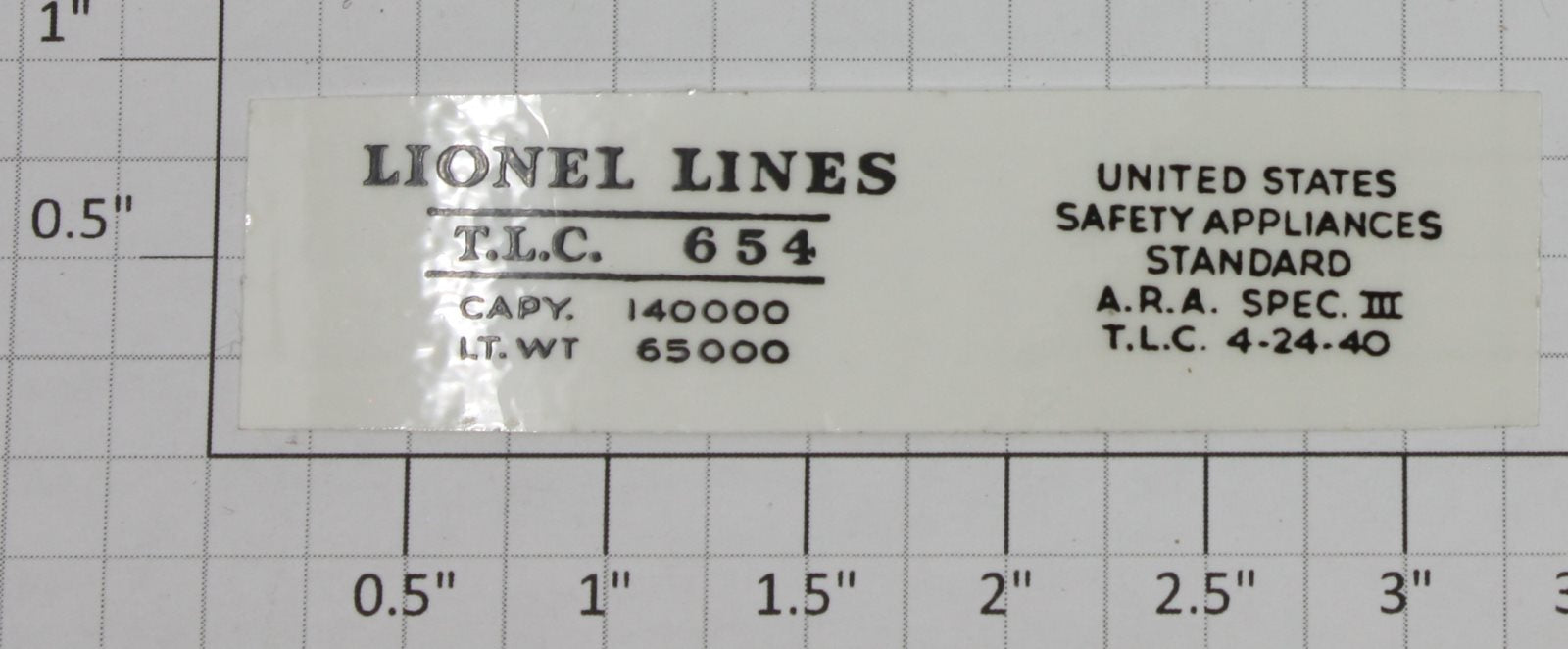 Lionel 654-10 Shell Tank Car Data Adhesive Decal Set