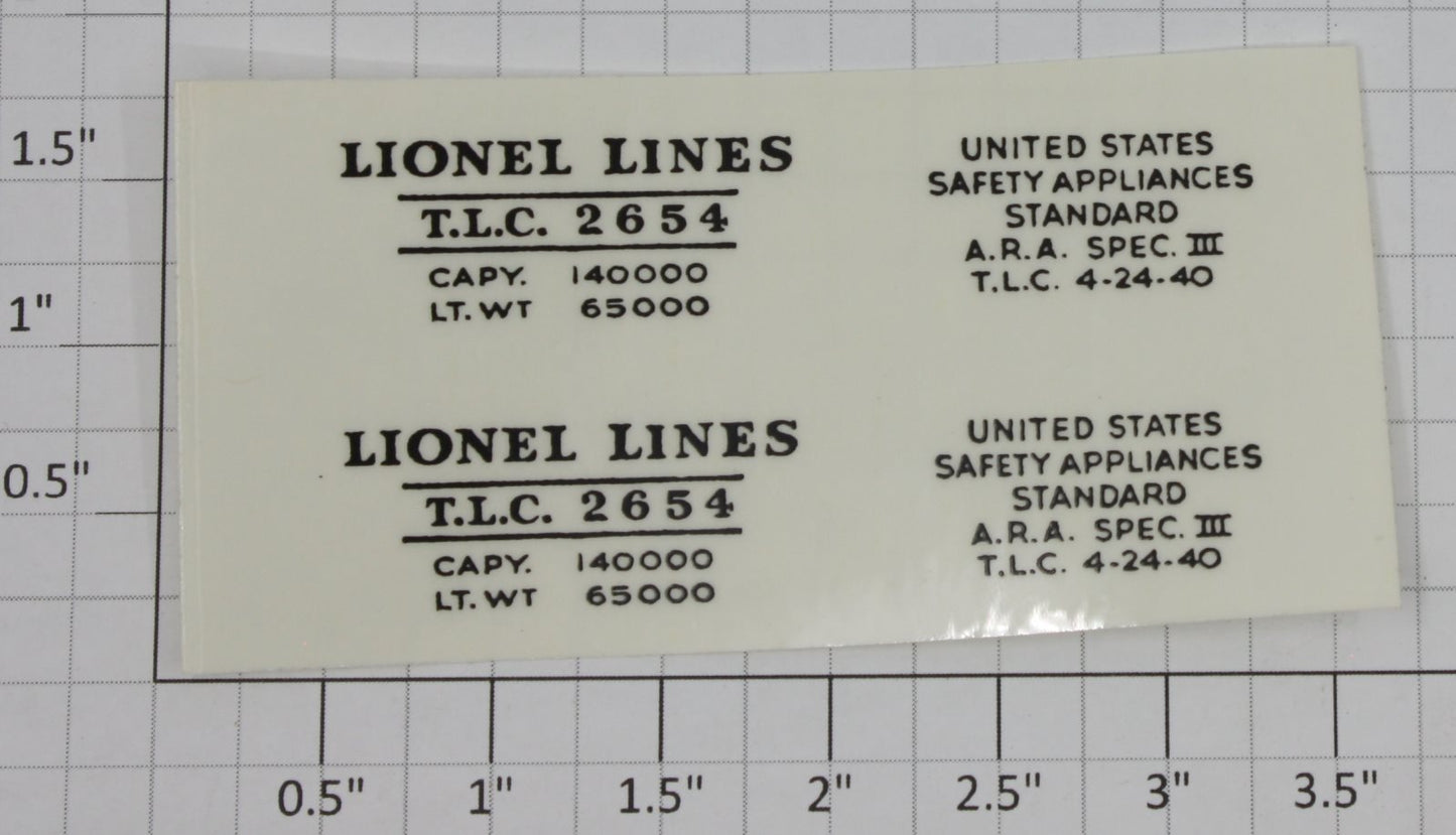 Lionel 2654-2 Prewar Tank Car Number&Saftey Standards Sticker Decals(Pair of 2)