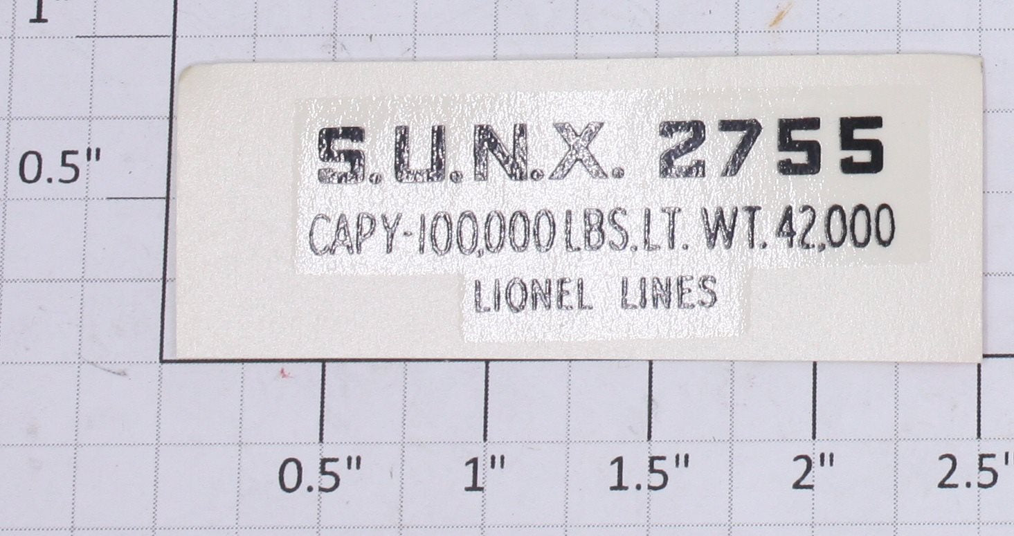 Lionel 2755-10 Black Lettering S.U.N.X. Water Soluble Decal